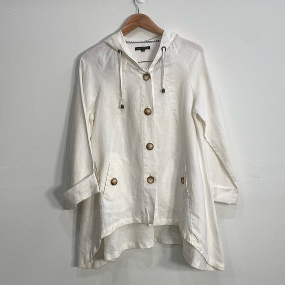 For Cynthia Linen Button Down Hoodie Women's Small Off White - Picture 1 of 10